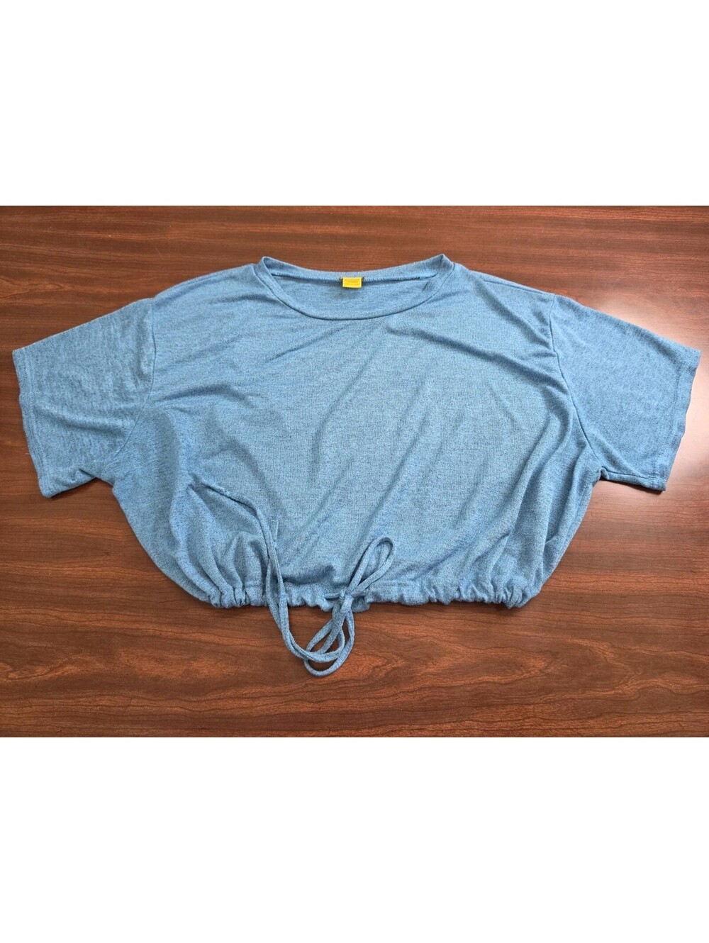Daisy Top 1X Blue Short Sleeve Drawstring hem Cropped Tee Blouse Loungewear